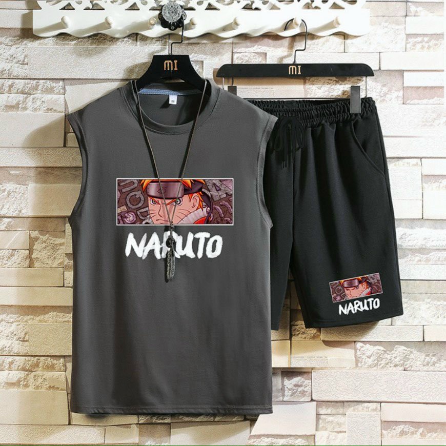 Set áo quần short đùi nam nữ sát nách ba lỗ in hình NARUTO Bộ cộc tay from rộng