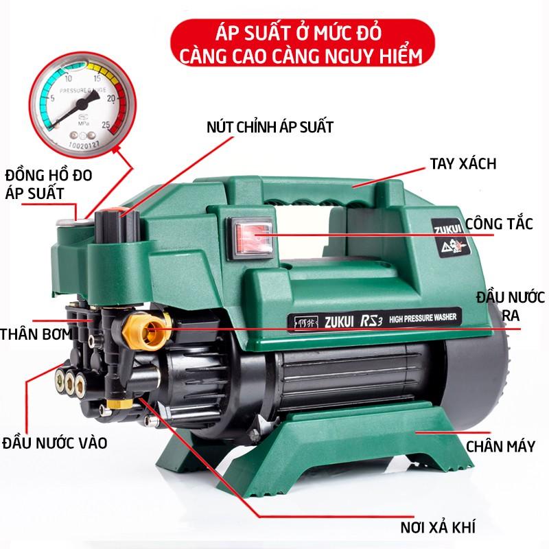 Máy rửa xe gia đình công suất mạnh 2400W, may rua xe mi ni, ống bơm nước 15m, vòi bơm áp lực cao C0007RS3