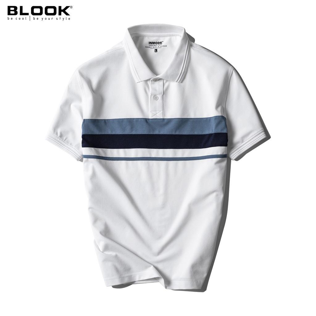 Áo Polo nam BLOOK phối ngang vải cá sấu Cotton xuất xịn, chuẩn form co giãn mã 35527