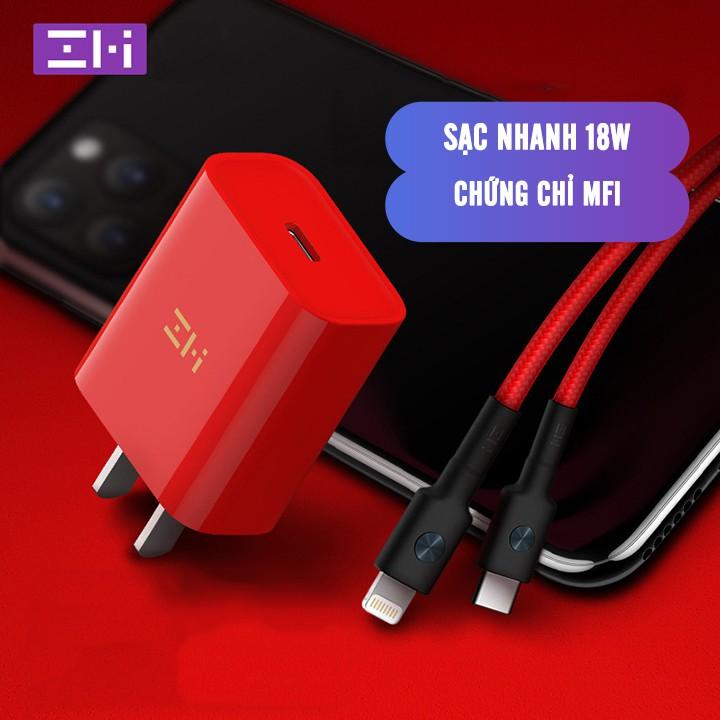 Bộ sạc Zmi 18W hỗ trợ sạc nhanh, Củ Sạc HA711 &amp; Cáp Sạc AL873, Phiên bản màu Đỏ