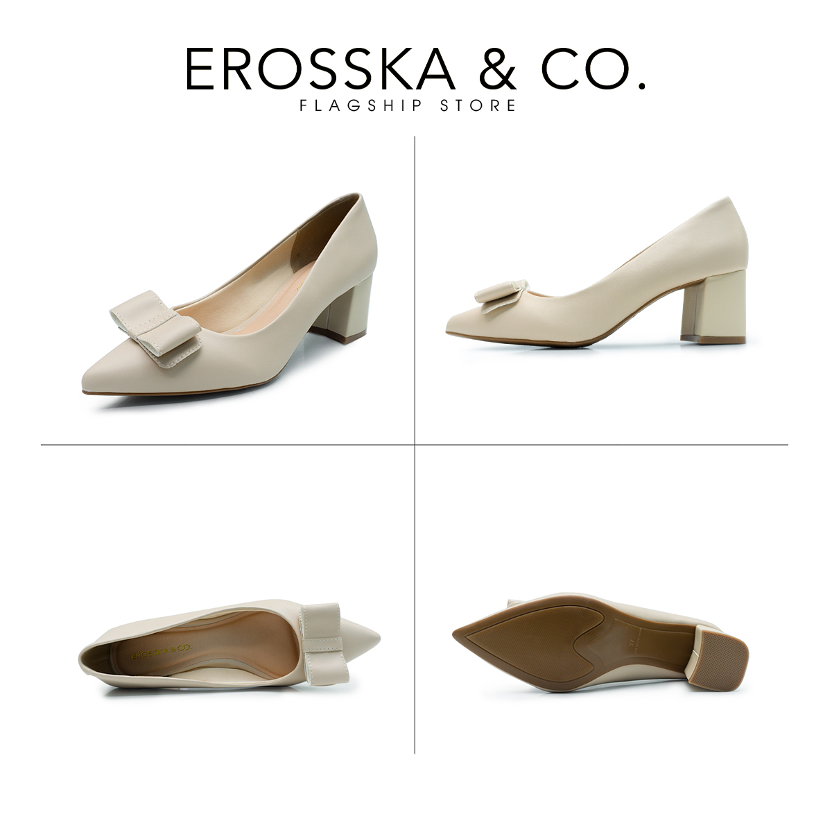Erosska - Giày cao gót mũi nhọn phối nơ cao 5cm - EP015