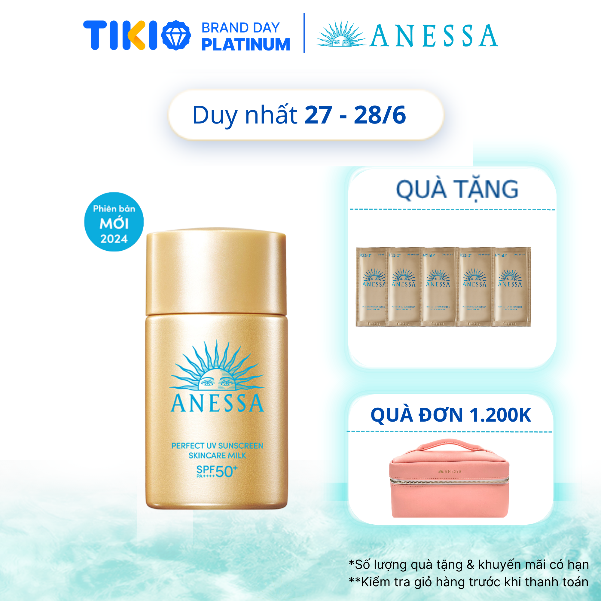 Kem chống nắng dạng sữa dưỡng da kiềm dầu bảo vệ hoàn hảo Anessa Perfect UV Sunscreen Skincare Milk SPF 50+ PA++++ 20ml
