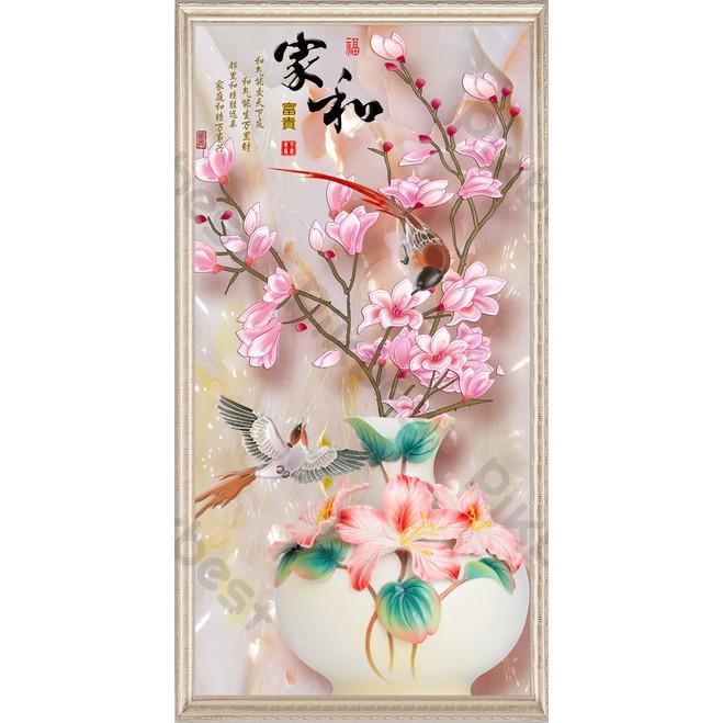 Tranh dán tường Hoa thủy tiên phú quý bình an, Tranh 3D dán tường hiện đại , MS 1078073