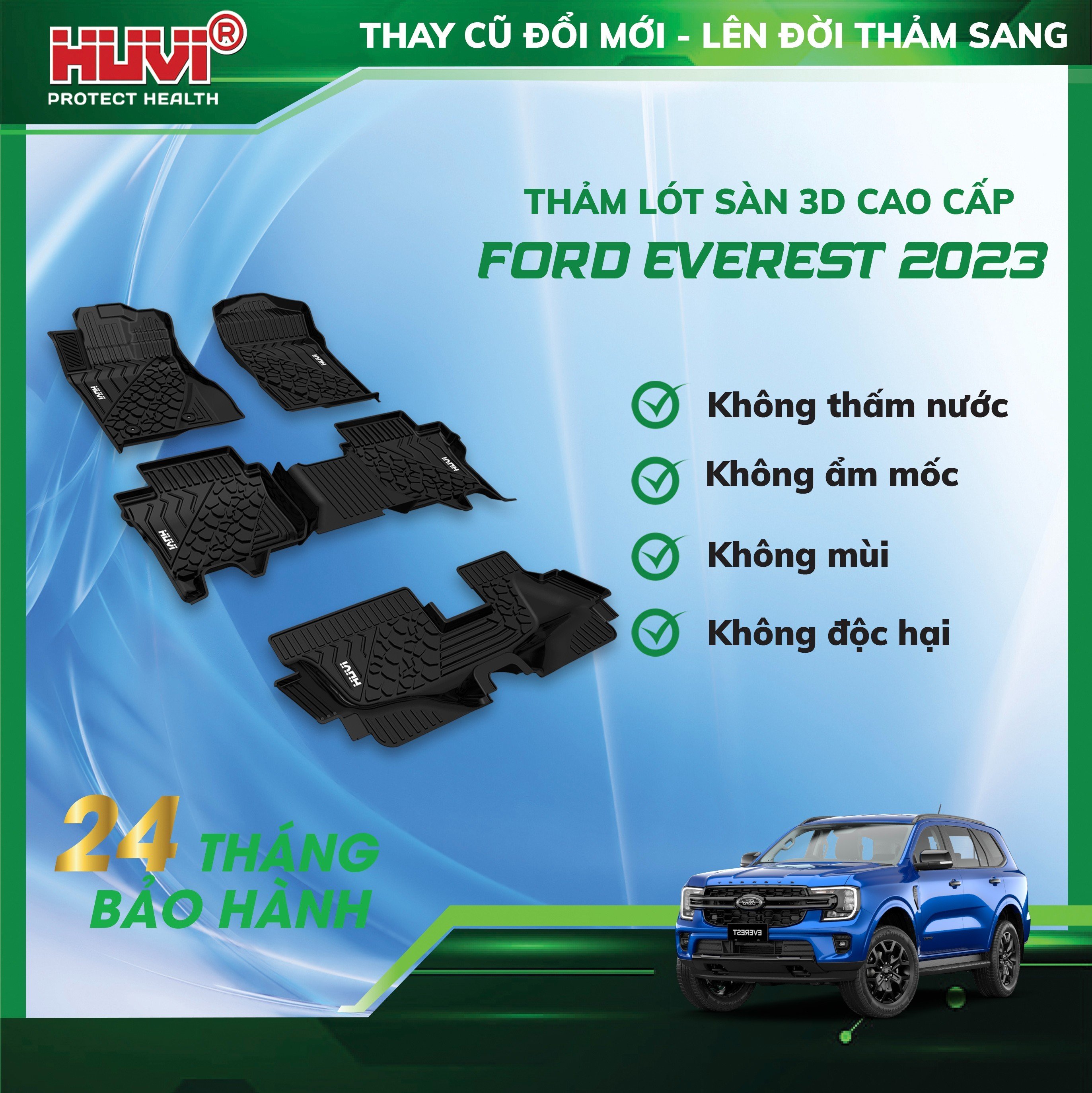Thảm lót sàn ô tô Ford Everest 3D 2023 nhựa TPE nguyên sinh cao cấp