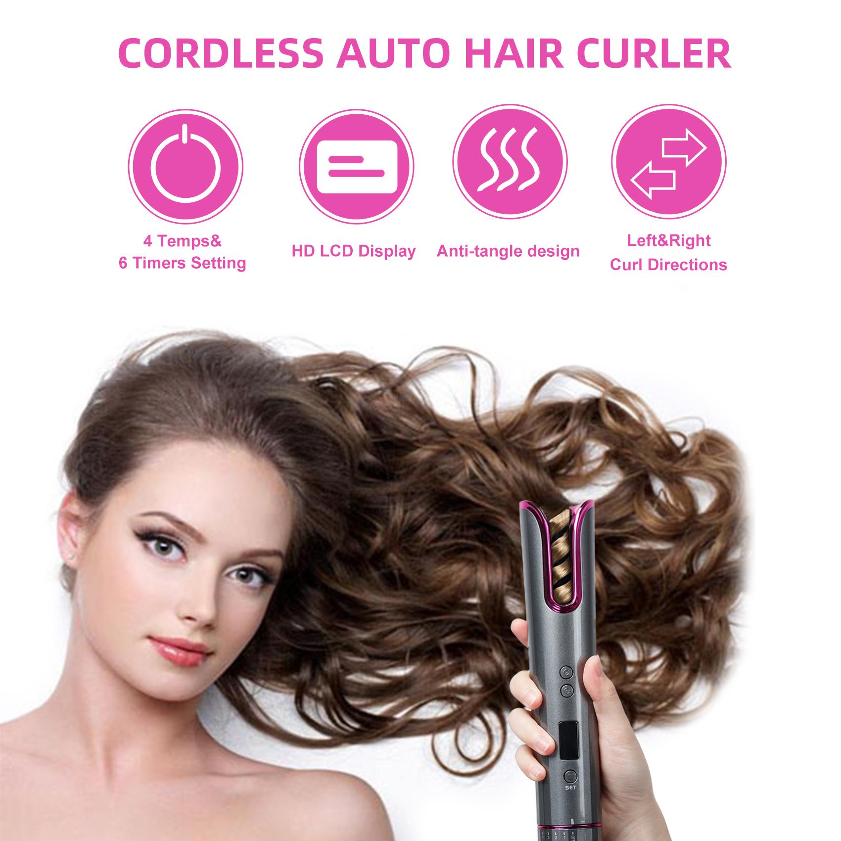 Máy Uốn Tóc Tự Động Không Dây Chống Rối Có Thể Sạc Lại Máy Uốn Tóc Tự Động Với 4 Nhiệt Độ