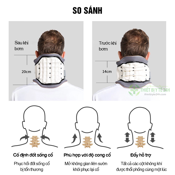 Đai Hơi Cổ - Đai Hơi Kéo Giãn Cố Định Cổ LEAMAI, Nẹp Cố Định Cổ Hỗ Trợ Thoái Hóa Đốt Sống Cổ, Thoát Vị Đĩa Đệm