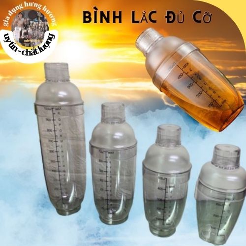 Bình lắc Shaker pha chế nhựa chia vạch đen 350ml - 500ml - 700ml - 1000ml - Núm nắp bình lắc - Dụng cụ pha chế