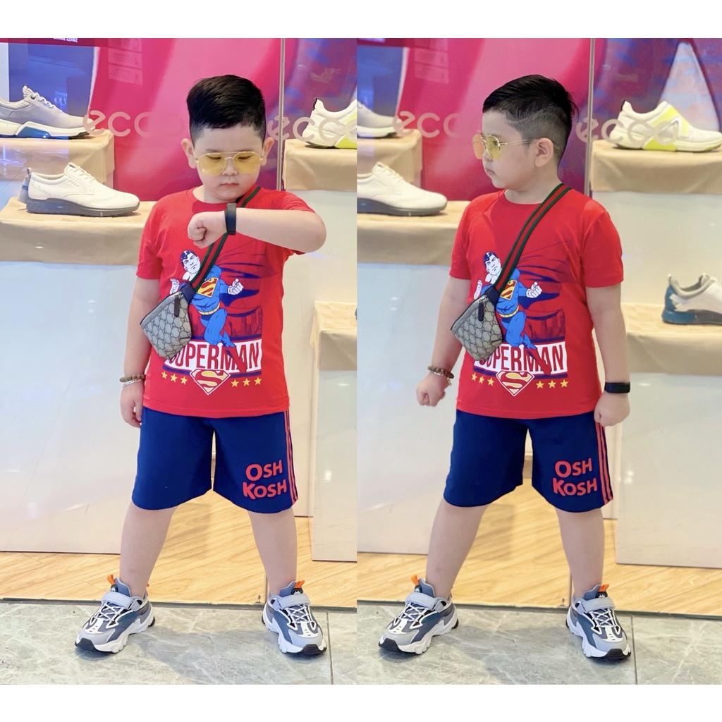 Đồ bộ bé trai, bộ cộc tay mùa hè cho bé trai hình Superman Khủng long từ 8-40kg hàng xuất khẩu mềm mịn mát