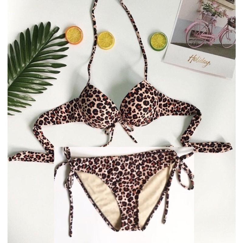 Đồ bơi bikini da beo mút dày nâng ngực