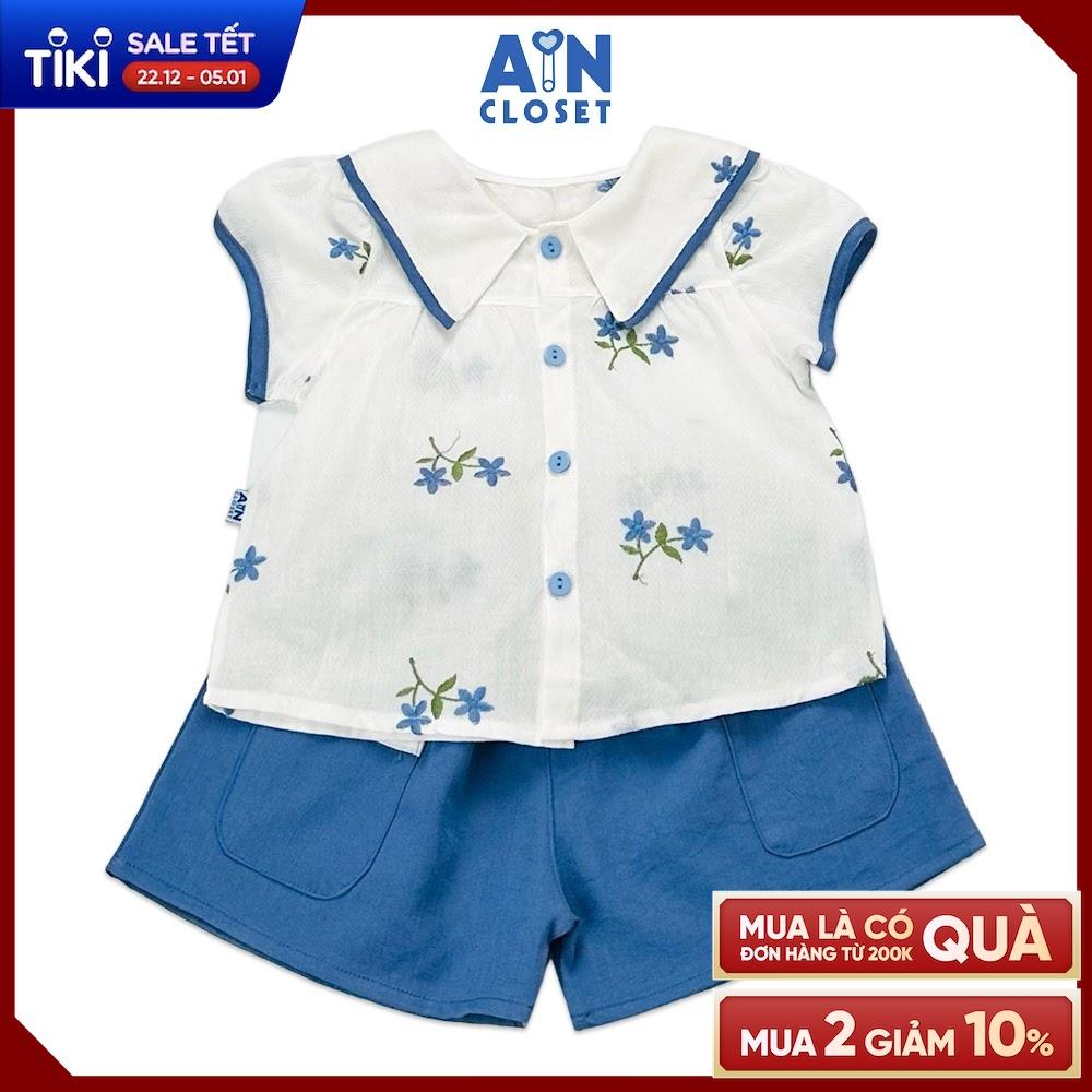 Bộ quần áo ngắn bé gái họa tiết Hoa Thêu cotton quần xanh - AICDBGD19P0D - AIN Closet