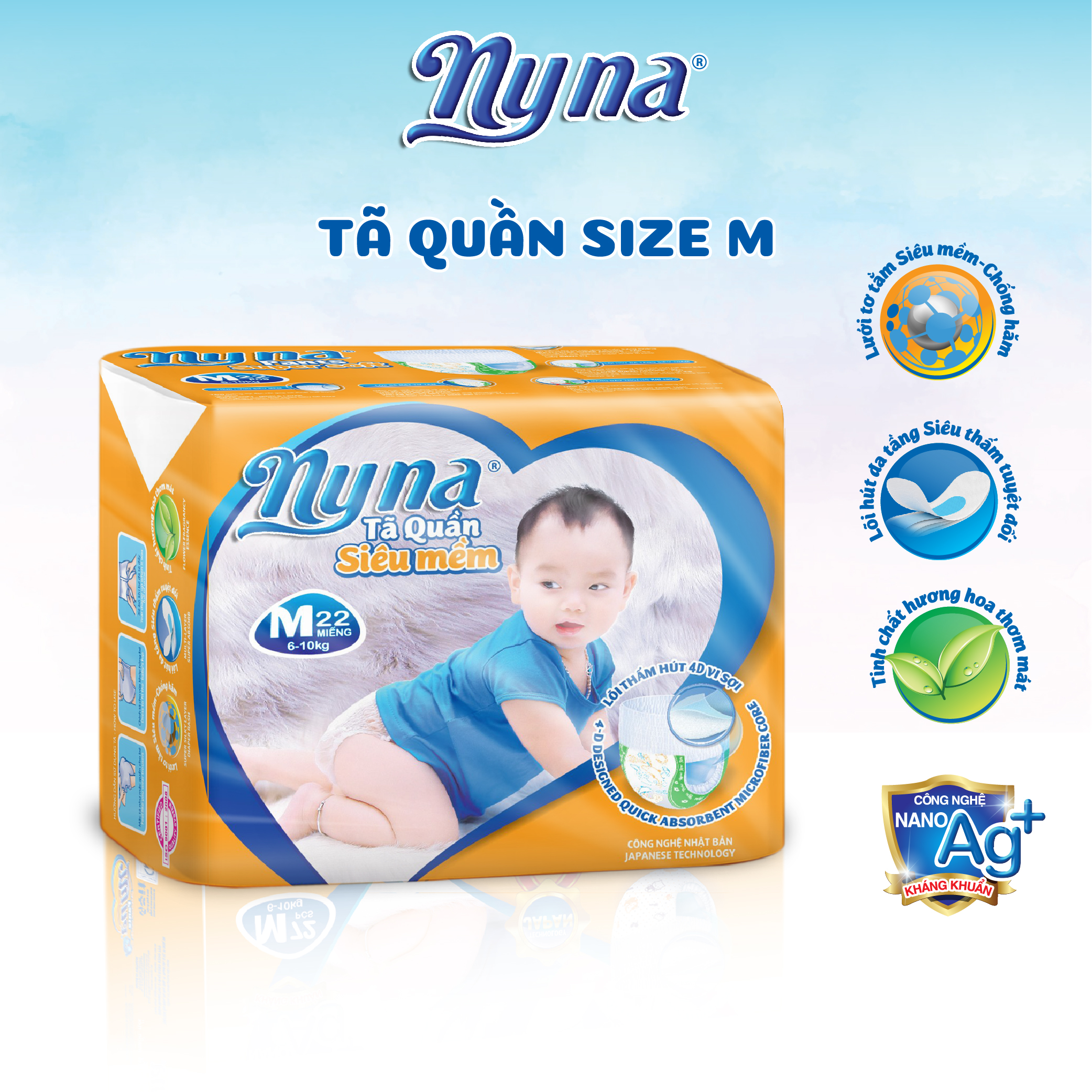 Tã Quần Siêu Mềm Siêu Thấm Đủ Size M 22 Miếng - Bỉm Quần Nyna Chính Hãng