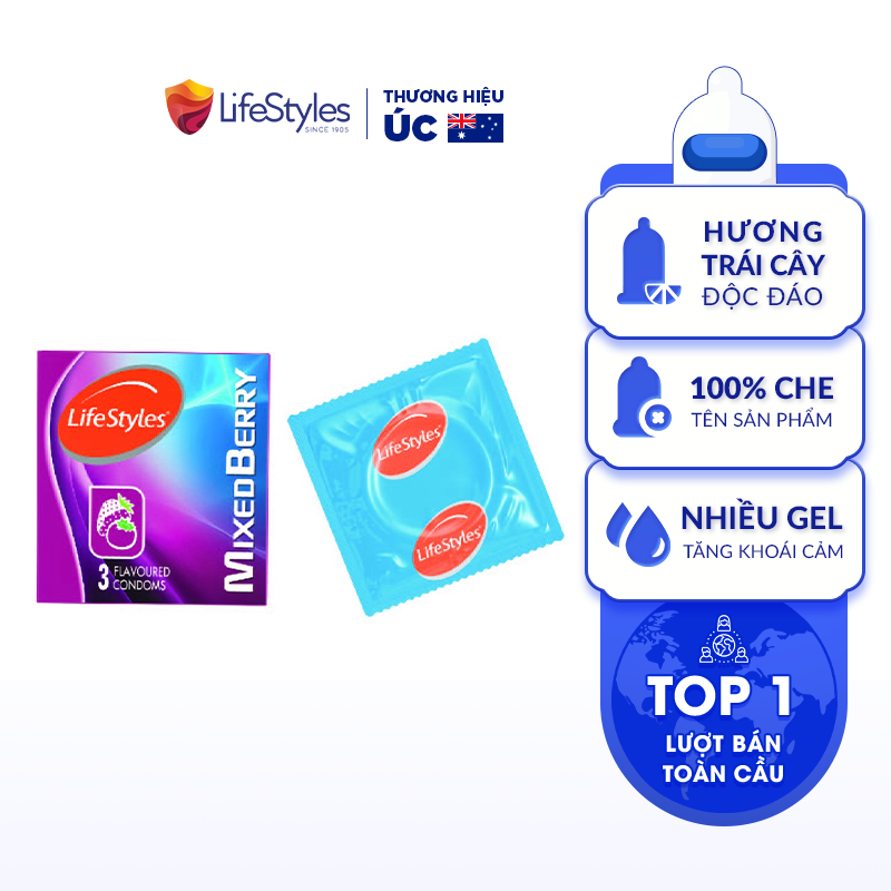 [1 cái dùng thử] Bao Cao Su Hương Dâu LifeStyles Mixed Berry