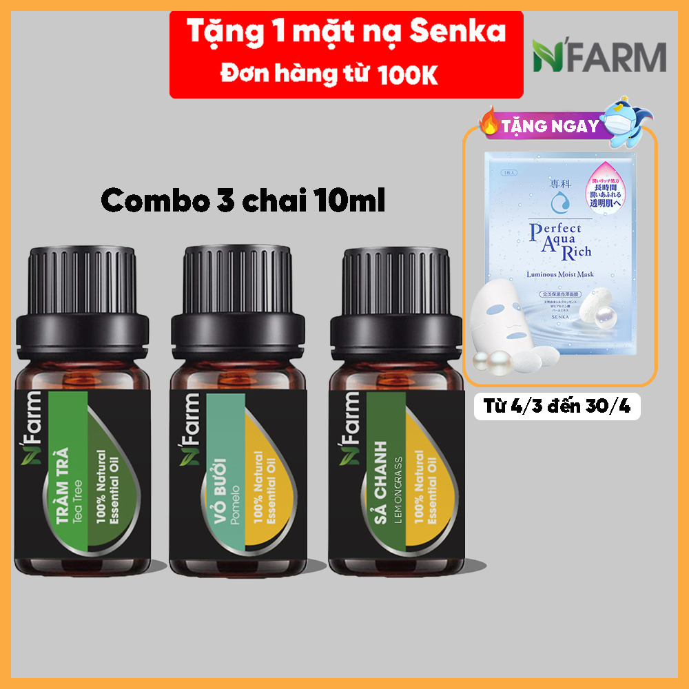 Combo Tinh Dầu Sả Chanh, Tràm Trà, Tinh Dầu Vỏ Bưởi N'Farm / Tinh Dầu Thiên Nhiên Nguyên Chất, Tinh Dầu Xông Phòng, Thích Hợp Dùng Với Đèn Xông Và Máy Khuếch Tán Tinh Dầu.