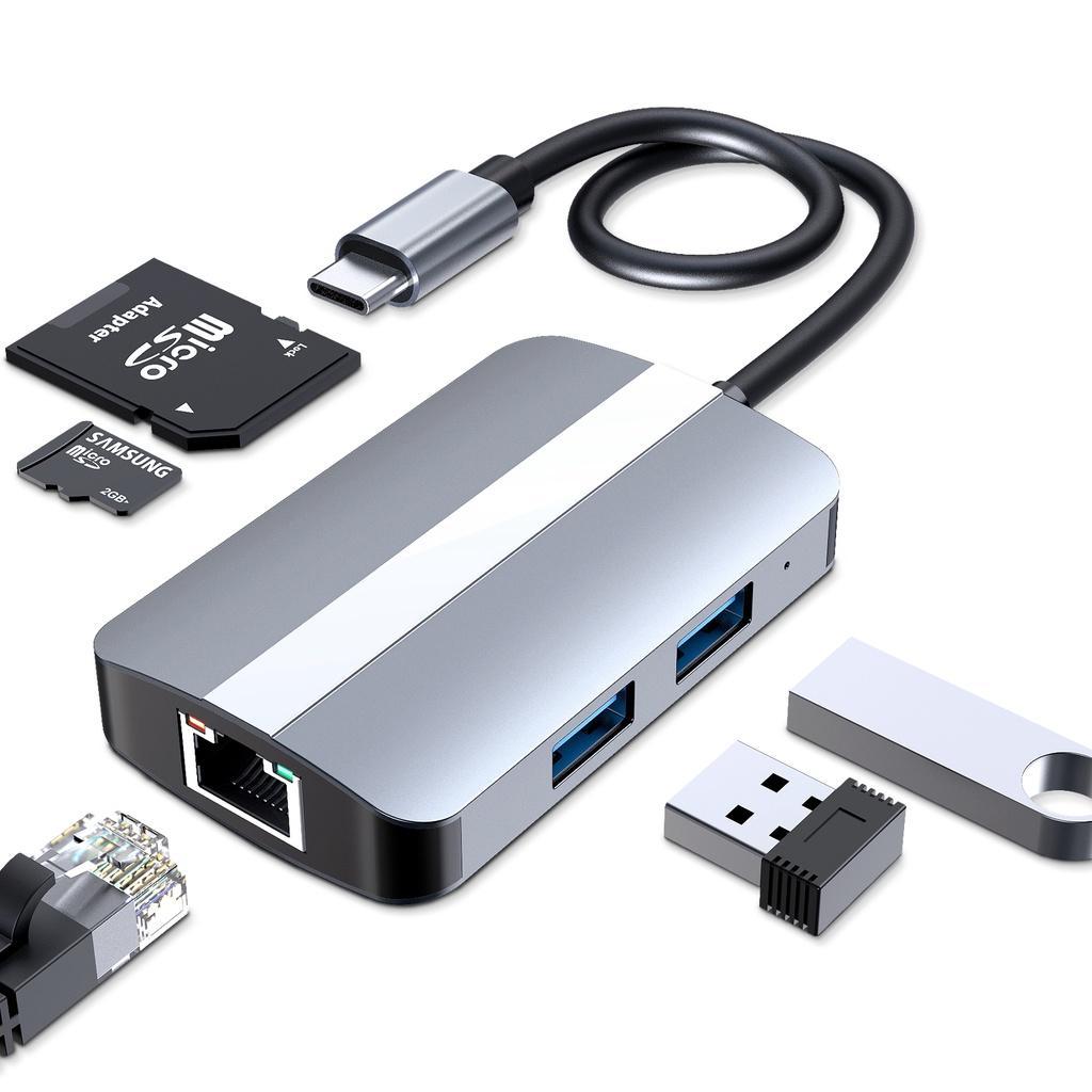 Hub Chuyển Đổi USB C Hub 5 Trong 1 Type C Sang RJ45 100MB / S Đầu Đọc Thẻ TF SD Type-C Chất Lượng Cao