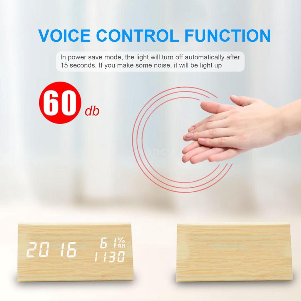 Đồng Hồ Báo Thức Kỹ Thuật Số 3 Mức Độ Sáng Điều Khiển Bằng Giọng Nói Tiện Dụng
