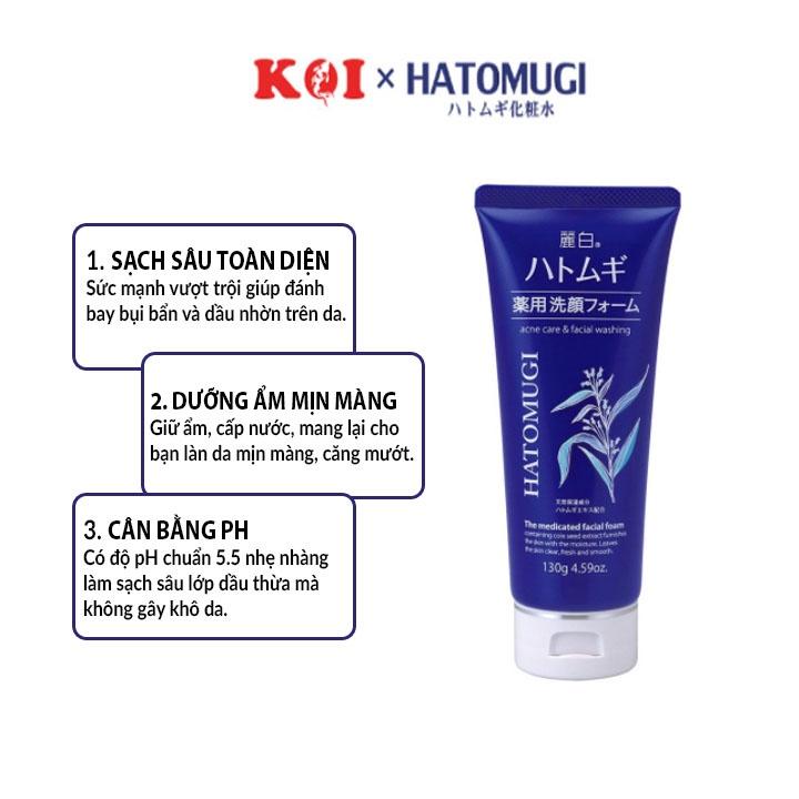 Sữa rửa mặt ngừa mụn, dưỡng ẩm và làm sáng da Hatomugi The Medicated Facial Foam 130g (xanh)