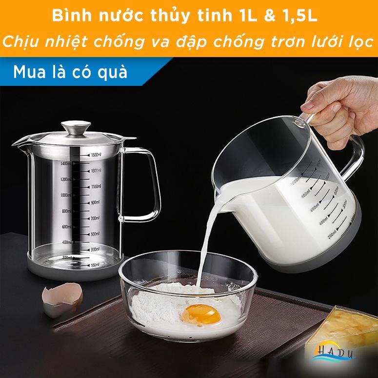 Bình Đựng Nước Thủy Tinh 1l Trong Suốt Có Lưới Lọc Cặn Bằng Inox Cao Cấp Đạt Chất Lượng Đức HADU