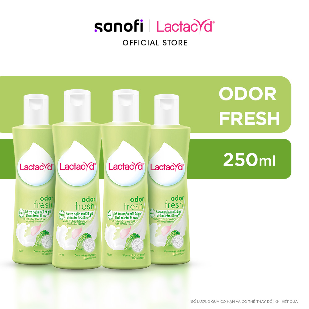 Bộ 4 chai Dung Dịch Vệ Sinh Phụ Nữ Lactacyd Odor Fresh Ngăn Mùi 24H 250ml/chai