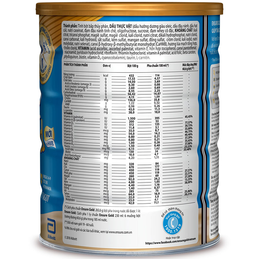 Thực phẩm dinh dưỡng y học: Ensure Gold hương Lúa mạch 850g