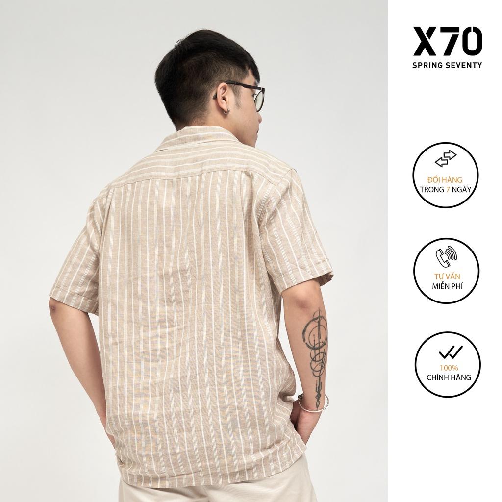 Áo Sơ Mi Nam Linen Kiểu Dáng Cổ Bẻ Tay Ngắn Thiết Kế Hoạ Tiết Sọc Dọc Thời Trang X70 - 07570004