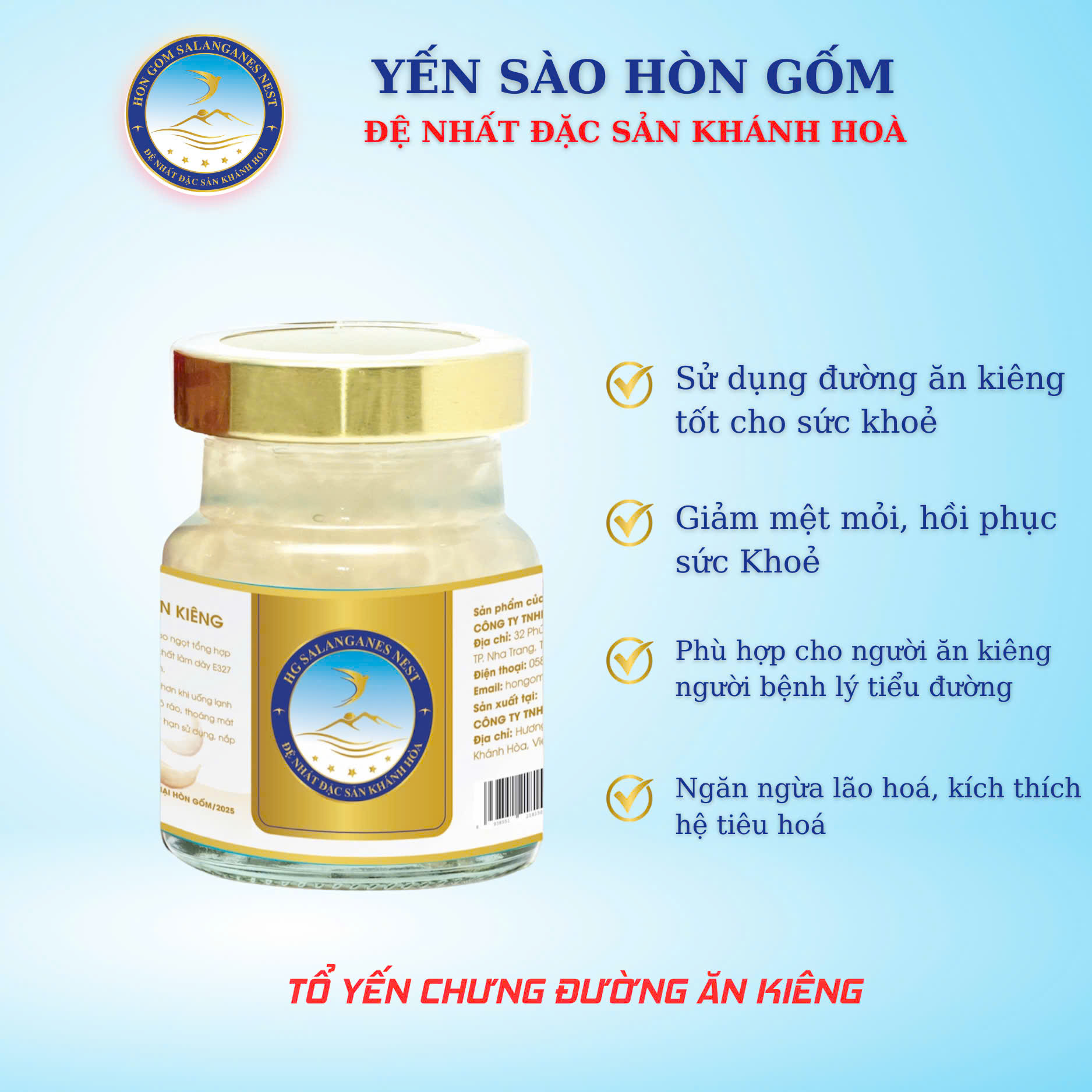 [Gói QT 16 Hũ] Tổ Yến Chưng Đường Ăn Kiêng - Yến Sào Hòn Gốm Chính Hiệu Khánh Hoà - HGKNEST