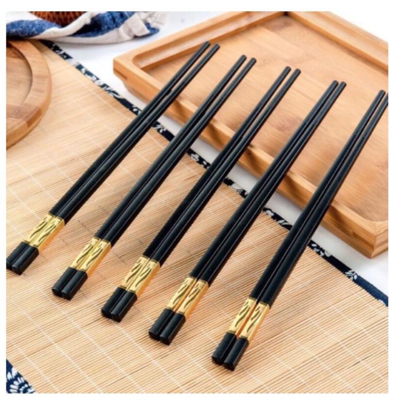 Set 3 Hộp 30 Đôi Đũa Hợp Kim Siêu Sang Viền Mạ Vàng
