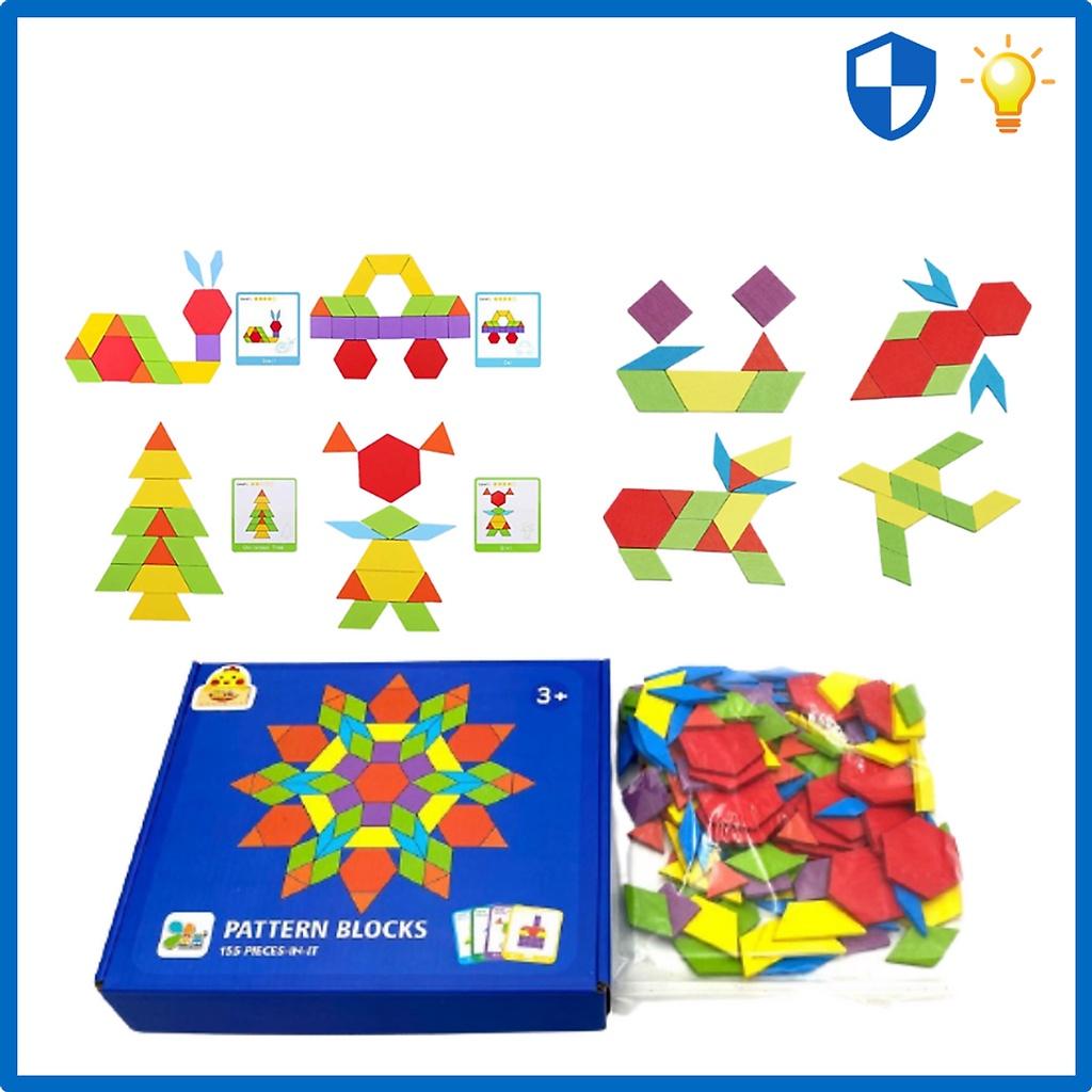 Ghép hình Pattern Block Montessori 155 chi tiết cho bé sáng tạo - Đồ chơi ghép hình Tangram