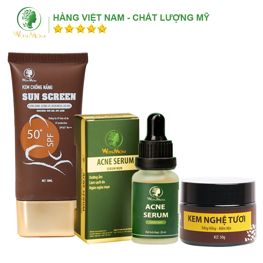 Bộ trắng da, sạch mụn nám, chống nắng cơ bản Wonmom