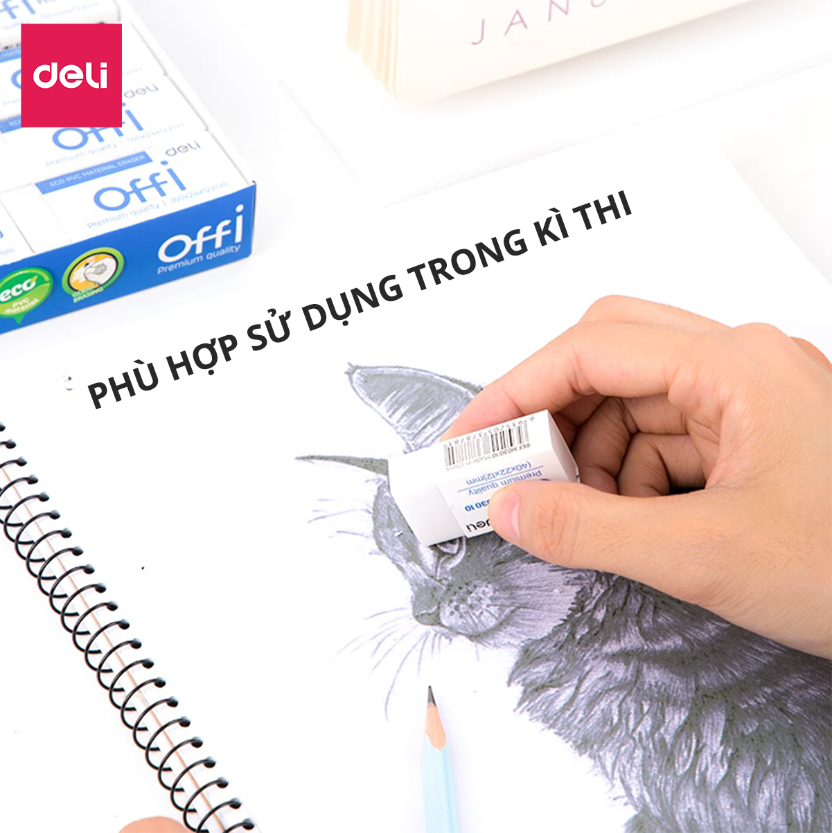 Gôm Tẩy Deli - Trắng - Phù Hợp Thi Trắc Nghiệm - Combo 4 Chiếc - EH03010