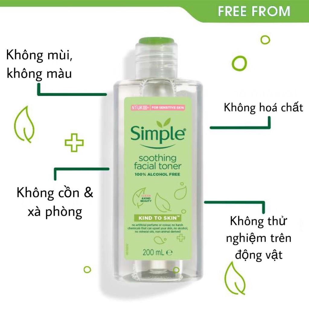 Nước Hoa Hồng Simple Dành Cho Da Nhạy Cảm - Simple Kind to Skin Soothing Facial Toner 200ml