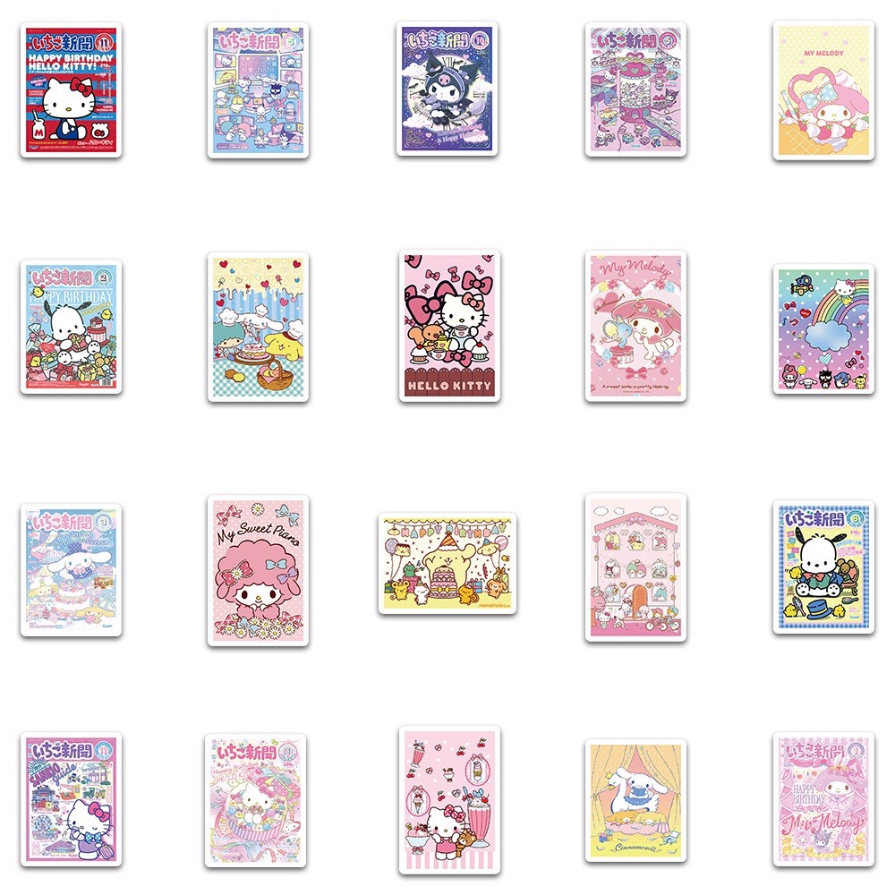 Bộ 65 STICKER Hình Sanrio Hoạt Hình Chống Thấm Nước