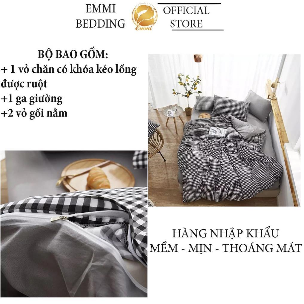 Chăn ga gối chất liệu cotton poly họa tiết kẻ caro đáng yêu đủ size miễn phí bo chun