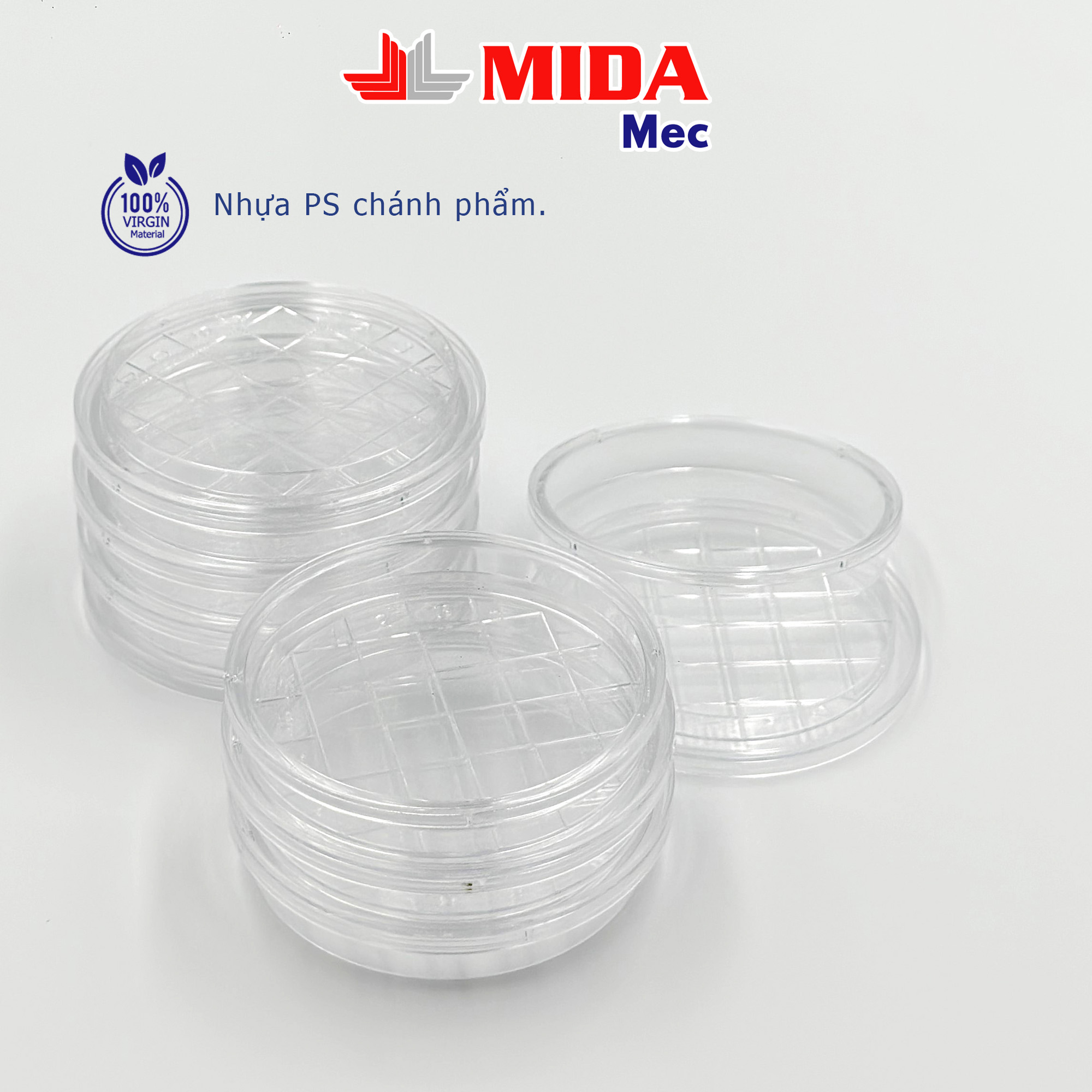 Đĩa Petri nhựa MidaMec 6515 đã tiệt trùng đóng gói 20 cái/bao