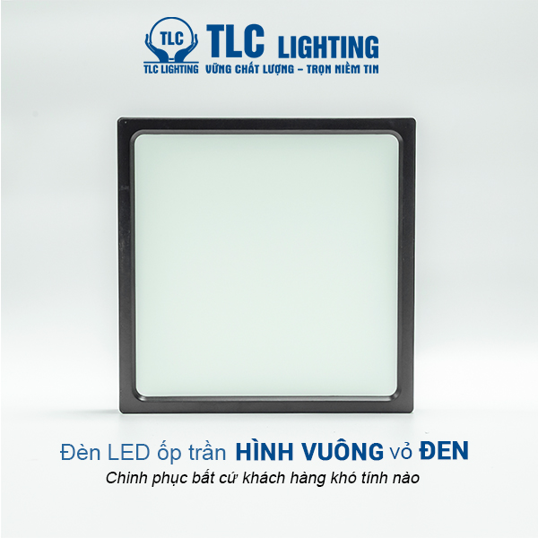 Đèn LED Ốp Trần Nổi Vuông Vỏ Đen TLC Lighting công suất 6W, 12W, 18W, 24W - Ánh sáng Trắng/Vàng/ 3 màu - Lắp đặt phòng khách, phòng tắm, hành lang, phòng bếp, cầu thang, ban công