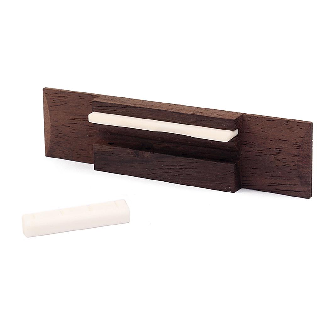 Replacement Rosewood Bridge with Beige Nut Saddle Slotted Set for 4 String Ukulele Hawaii Guitar