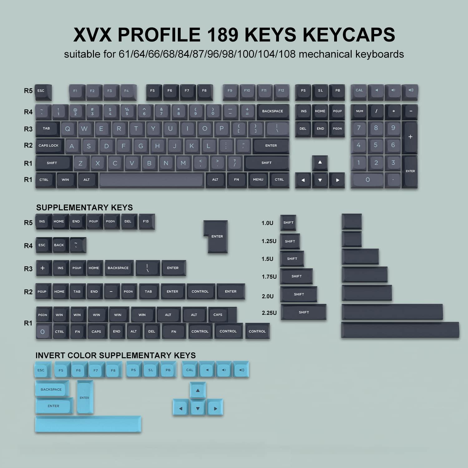 189 Key PBT đôi bắn đen XVX XVX Keycaps Key Cap cho MX Switches Womier GK61 Anne Pro 2 Bàn phím chơi game cơ khí