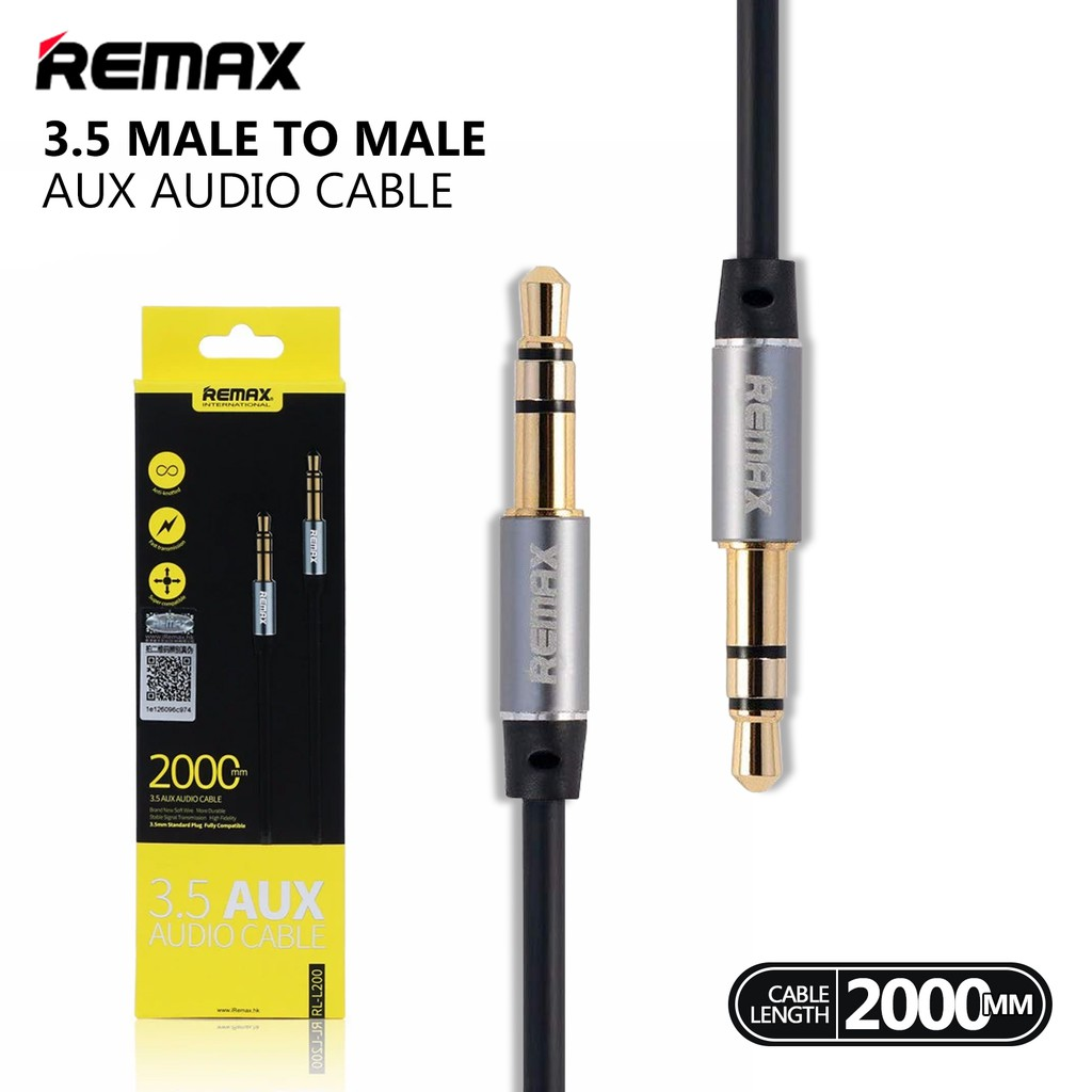 Dây cáp âm thanh Hifi AUX 3.5mm Audio hiệu Remax RL-L100 / Remax RL-L200 truyền tải âm thanh chất lượng cao (đầu cáp mạ vàng, chất dây nylon bền bỉ, công nghệ SR chống gãy đầu cáp) - Hàng nhập khẩu