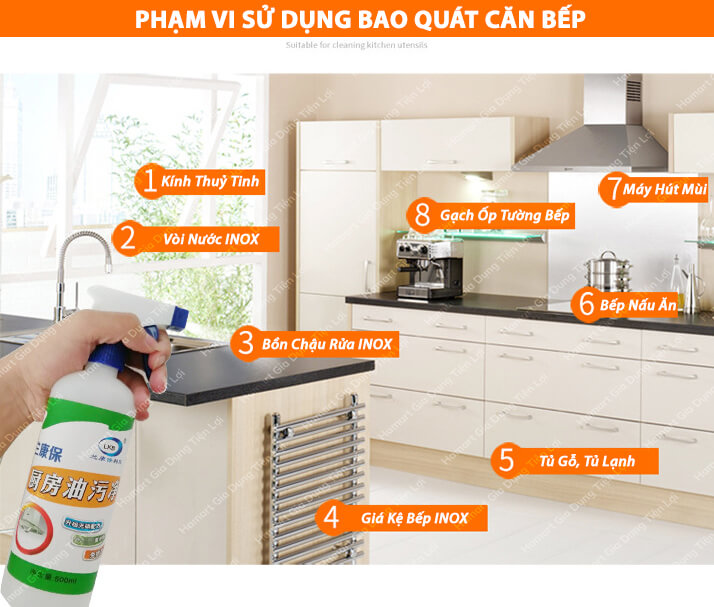 Chai Xịt Tẩy Dầu Mỡ Nhà Bếp Đa Năng LKB 500ml Nước Tẩy Dầu Mỡ Máy Hút Mùi Mặt Bếp Bồn Chậu