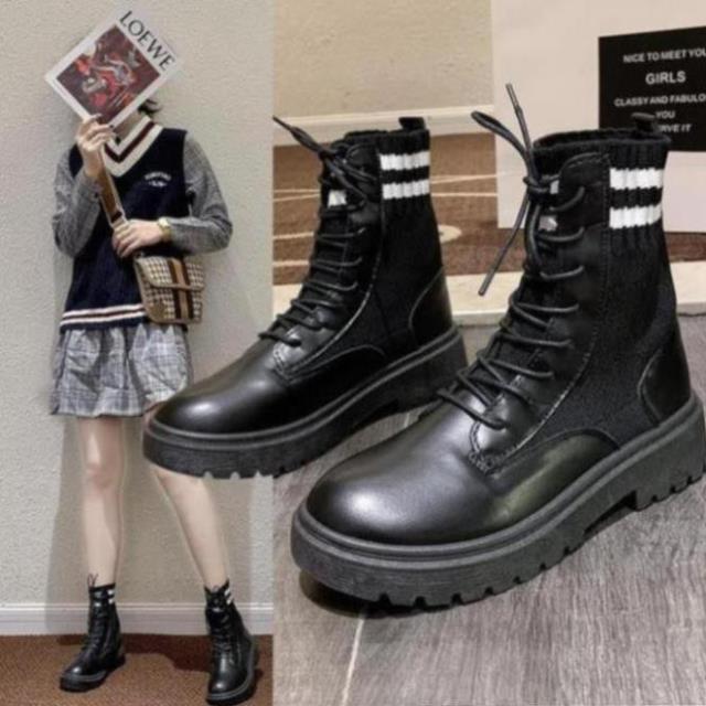 Boots Nữ  Phối Len Cổ Chân Màu Đen Mẫu Mới Mùa Thu Đông Minhtushoes Giày Dép Nữ Thời Trang BH12t