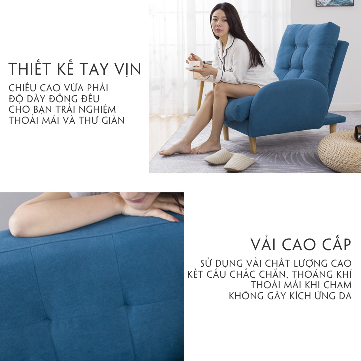 Ghế sofa thư giãn, Ghế lười kèm đôn chất liệu vải, có điều chỉnh 3 cấp độ, có thể tháo ra vệ sinh