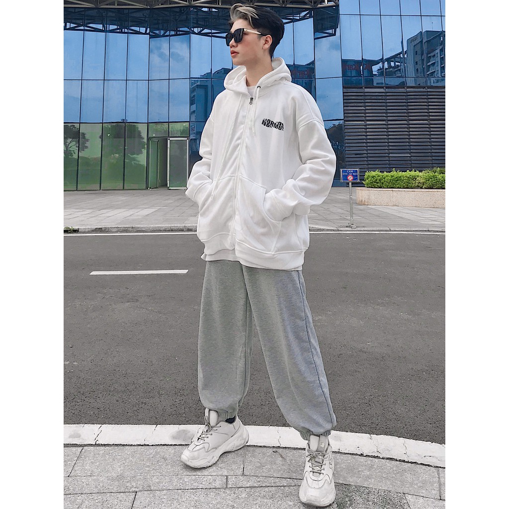 Quần jogger BOM nữ màu đen, trắng, xám chất vải thun da cá, form ống rộng cạp chun bo gấu