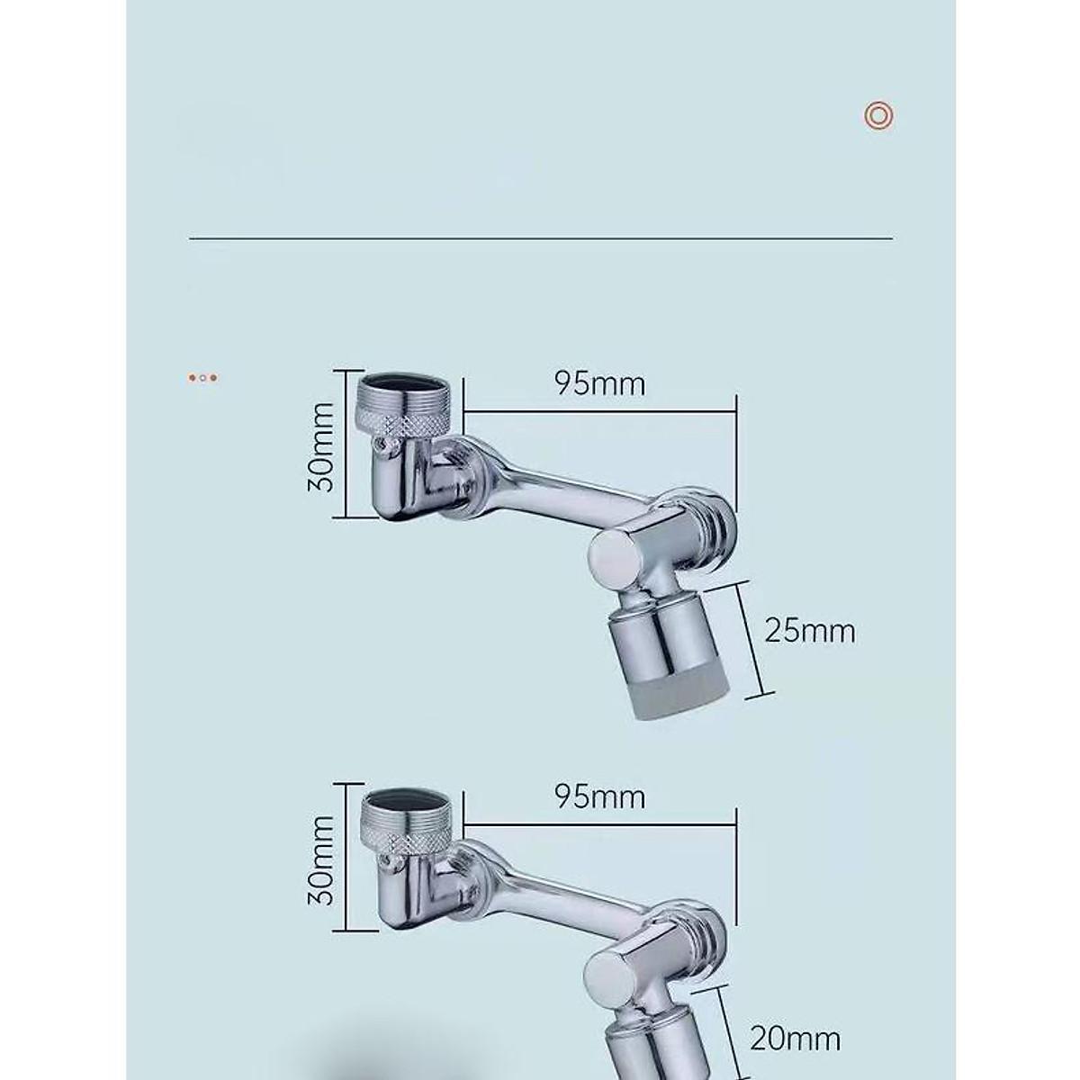 Đầu Nối Vòi Nước Thông Minh Xoay 1080 độ 3 Khúc Chất Liệu Inox Cao Cấp Lõi Nhôm Đầu Đồng 2 Chế Độ Nước Tiện Dụng