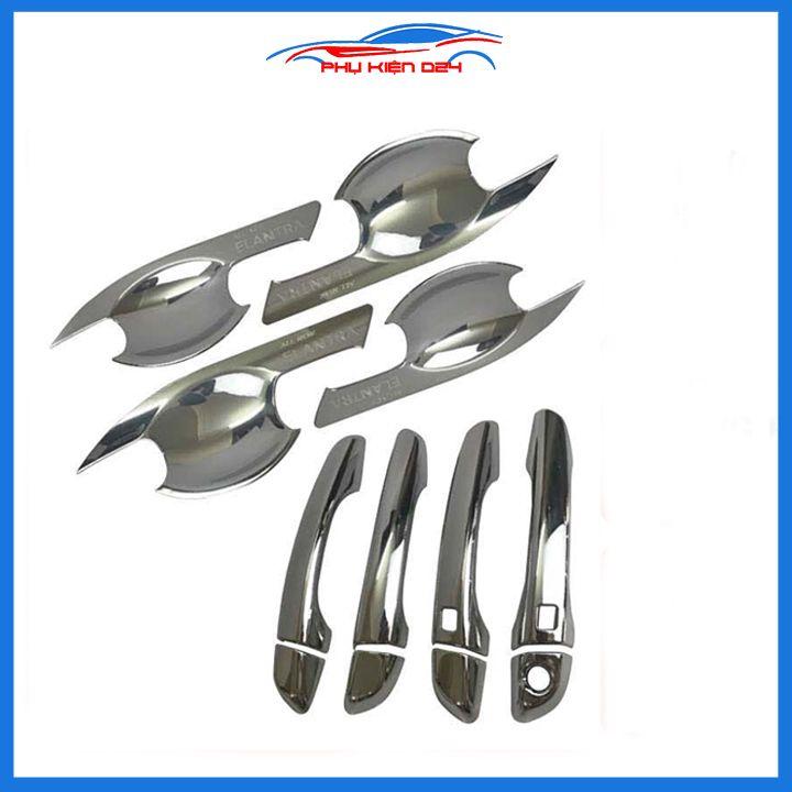 Ốp tay hõm Elantra 2016-2017-2018-2019-2020-2021 vân carbon, mạ crom chống trầy bảo vệ cửa xe ô tô