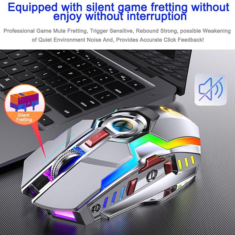 2021 Silent Chuột Không Dây Pin Sạc 2.4G Chuột Chơi Game 1600 DPI 7 Nút Bấm Đèn Nền LED Quang USB Cho Máy Tính laptop