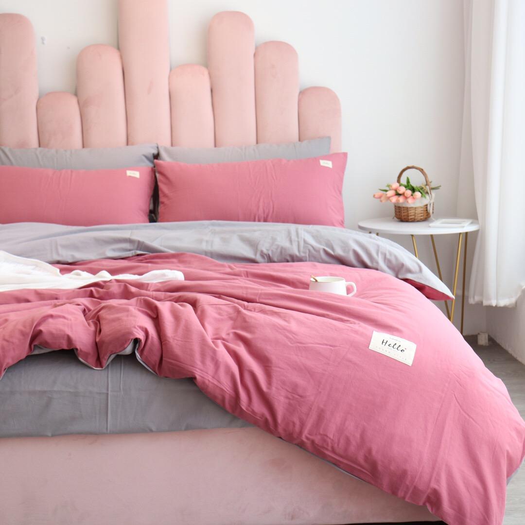 Bộ Chăn Chần Ga Gối Cotton Tici LIDACO - Hồng Đậm Ga Ghi