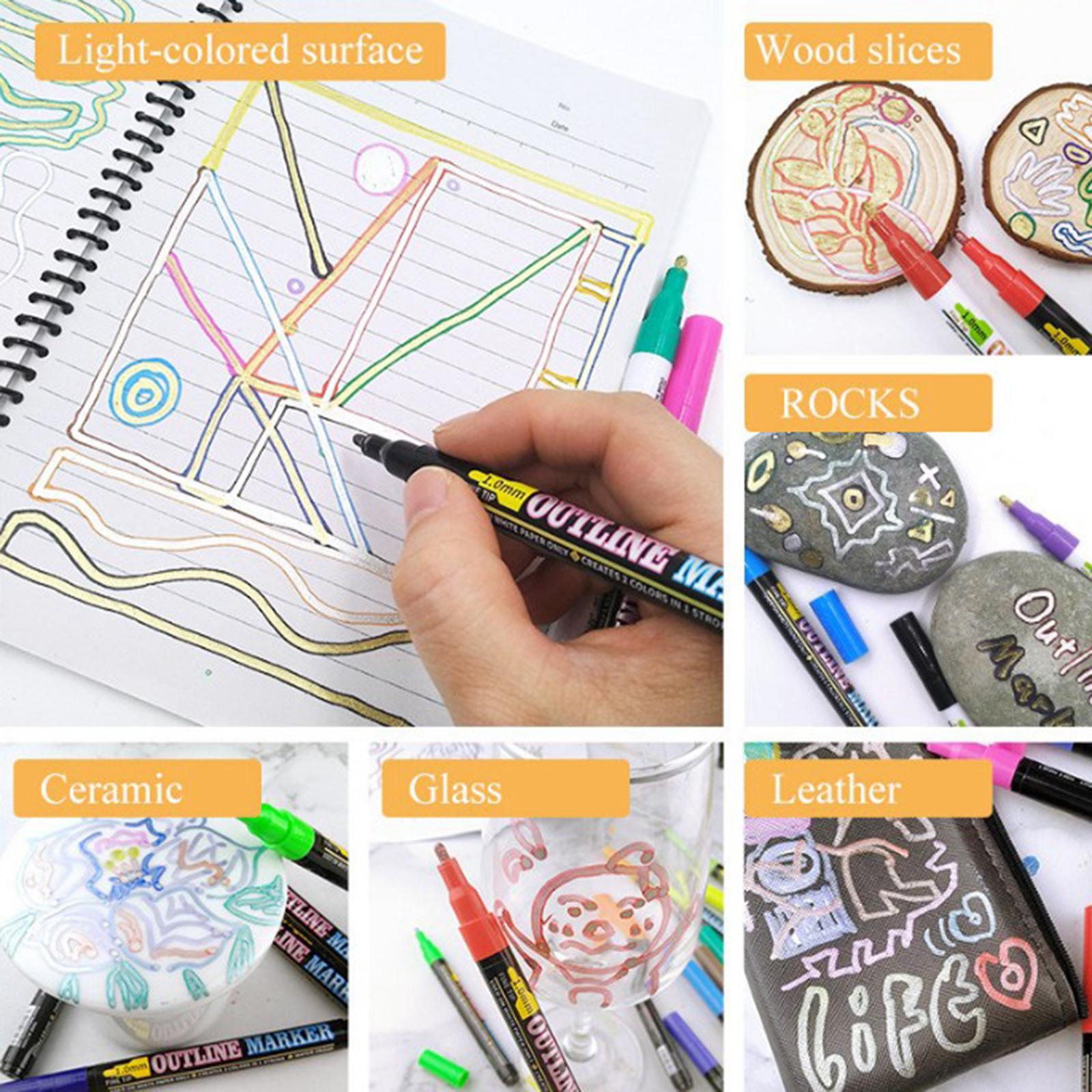 Double Line Outline Pens, 24 Colors Double Line Pen for Art Drawing Greeting Cards Craft Projects Posters Painting