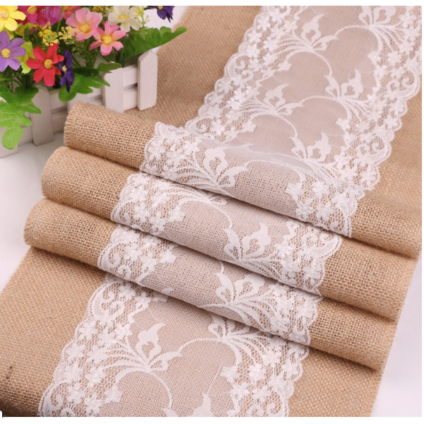 Khăn trải bàn table runner vải bố có ren