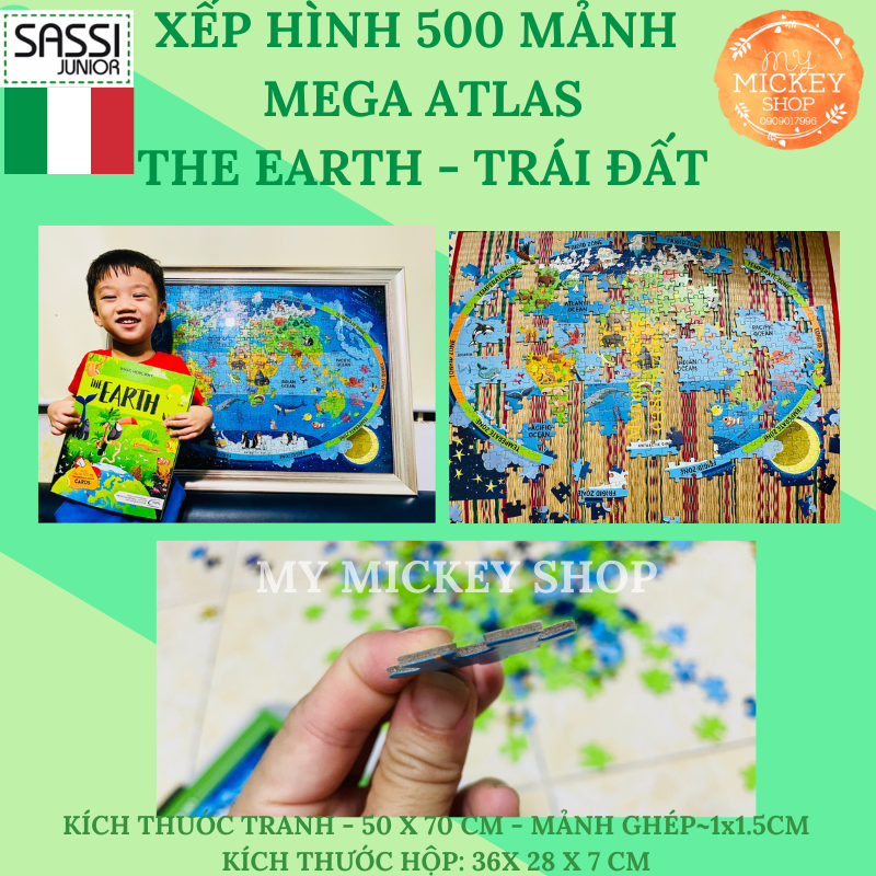 Bộ trò chơi xếp hình 500 mảnh chủ đề TRÁI ĐẤT - The EARTH chính hãng Sassi Ý