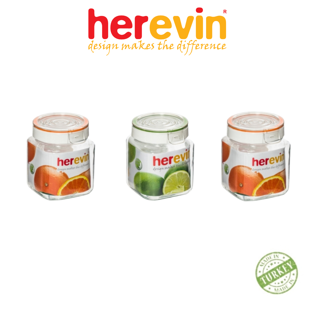 Bộ 3 Hũ Thuỷ Tinh Herevin Vuông Nắp Cài 1L - HEHU143010-000