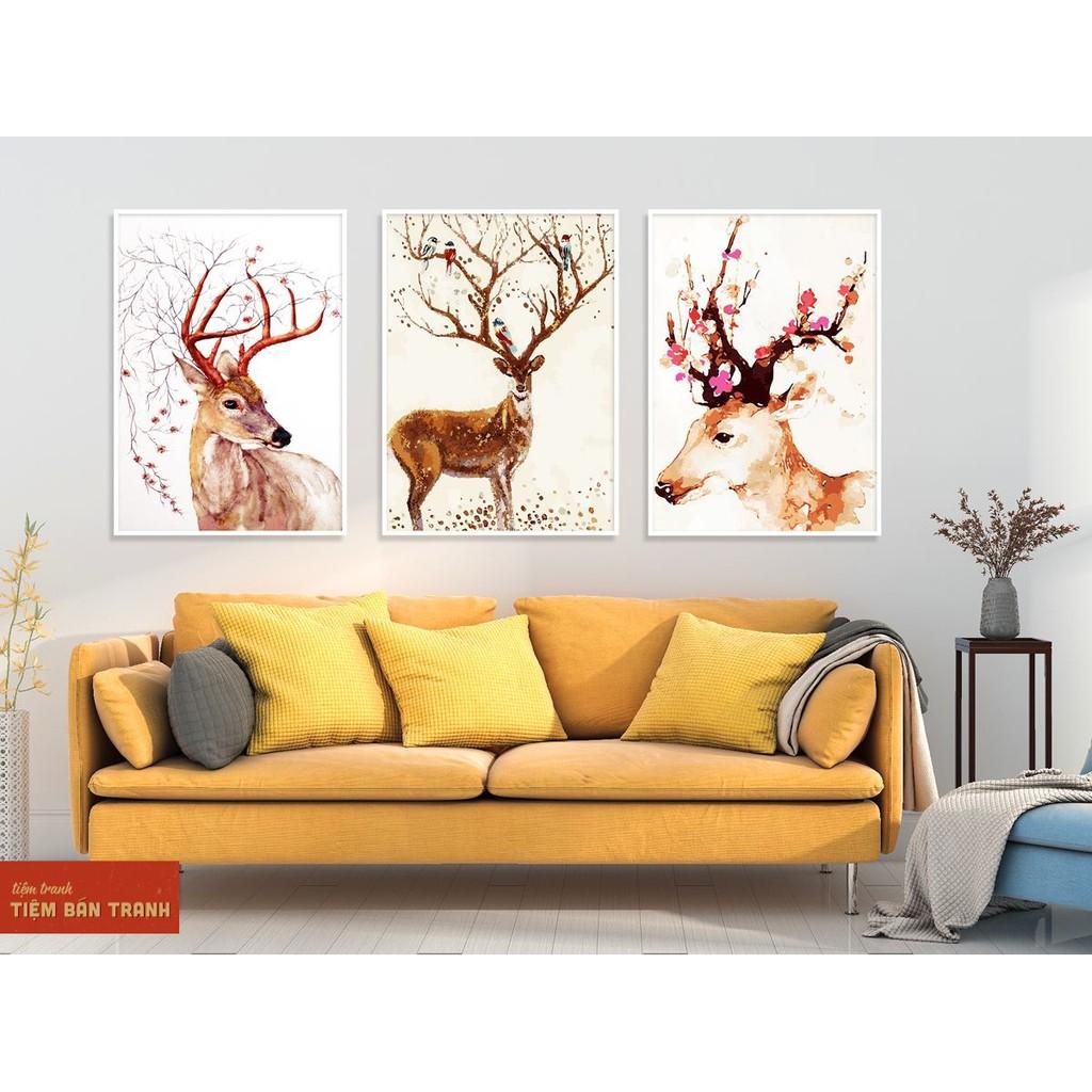 Tranh Giá Rẻ L2 - Size Nhỏ Bộ 3 Tranh canvas in theo yêu cầu, viền đen khung gỗ, tặng kèm đinh treo